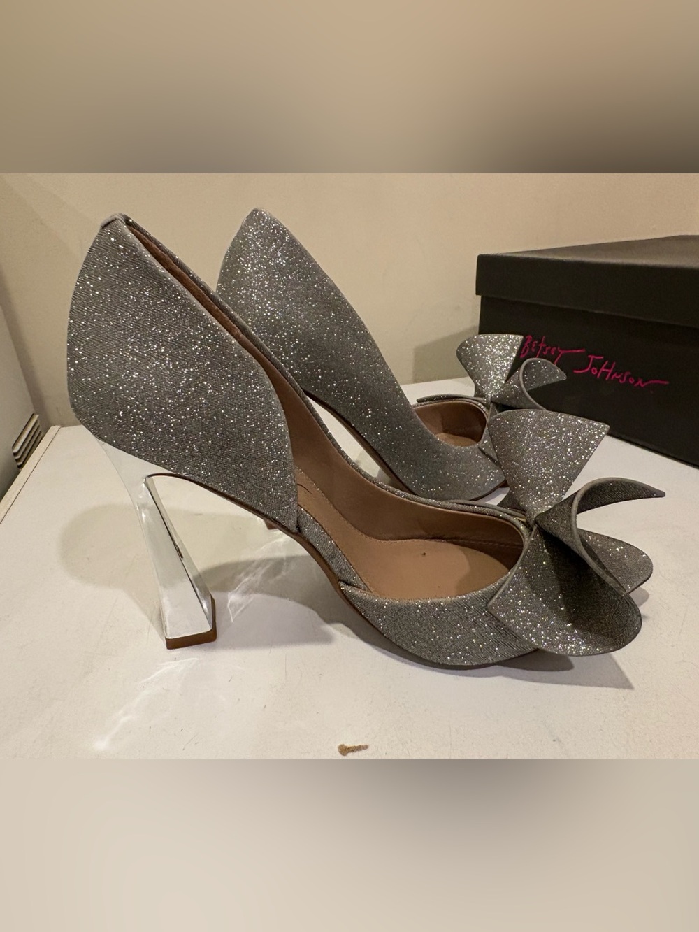 Betsey Johnson Nobble Silver Glitter Pump Heels - Worn once